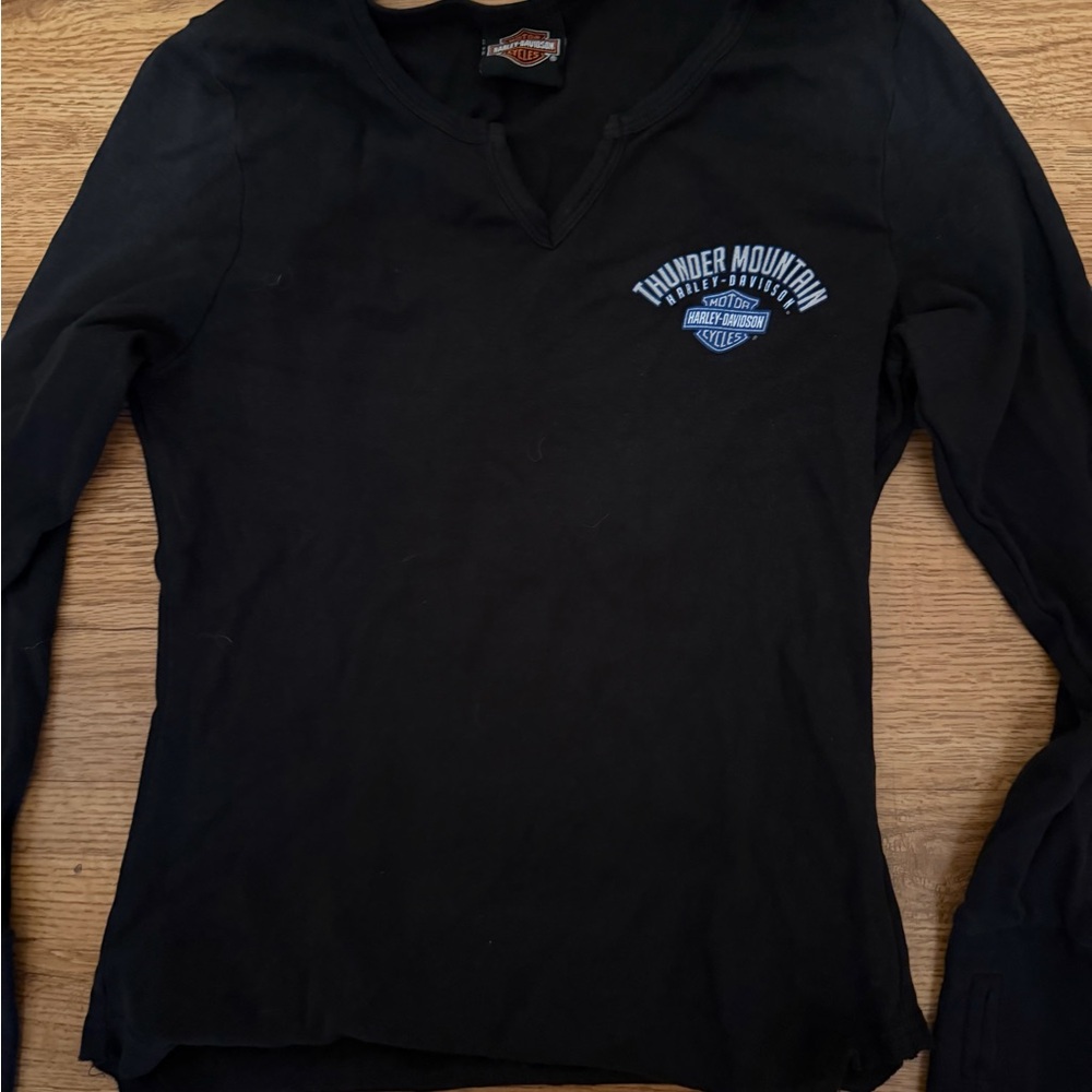 Harley-Davidson Black V-Neck Tee with Blue Logo